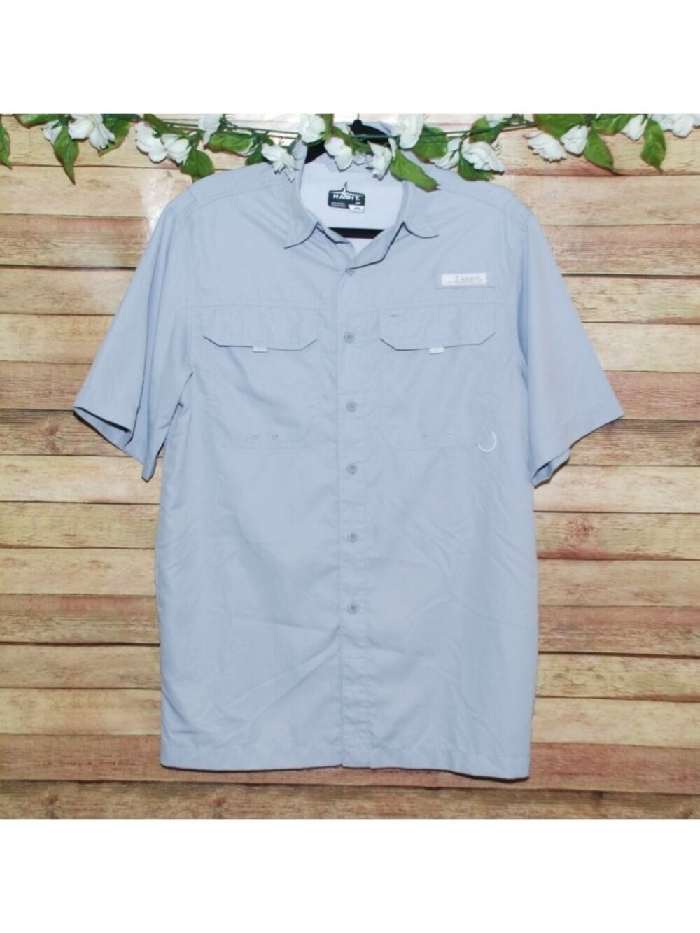 Habit Mens Gray Button Up Fishing Shirt Size M Solar Factor Short Sleeve